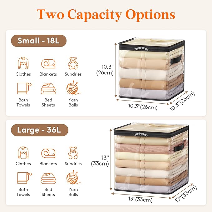 Lifewit 6 Pack Clear Clothes Storage Bags, Sweater Storage with Zipper, 18L Vinyl Foldable Moving Bags, Storage Container for Blankets Bed Sheet Sweater Yarns