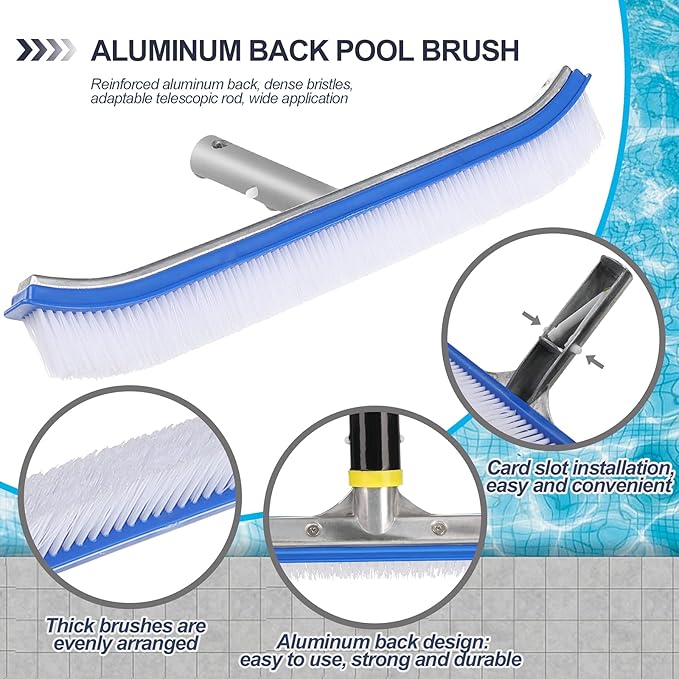 Pool Brush with Pole,4 FT Polished Aluminum Back Pool Scrub Brush Head Designed for Cleans Walls, Tiles & Floors, Nylon Bristles Algae Pool Brush Head with EZ Clips