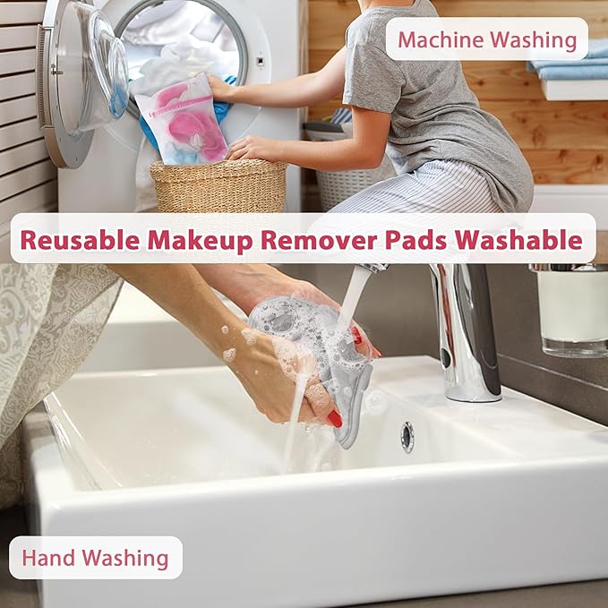 Natwag Makeup Remover Cloth, 6" x 6" Make Up Towels Reusable Face Cloth for Washing Face, 12 Pack Makeup Remover Pads Microfiber Face Washcloth with Mesh Bag, Light Grey