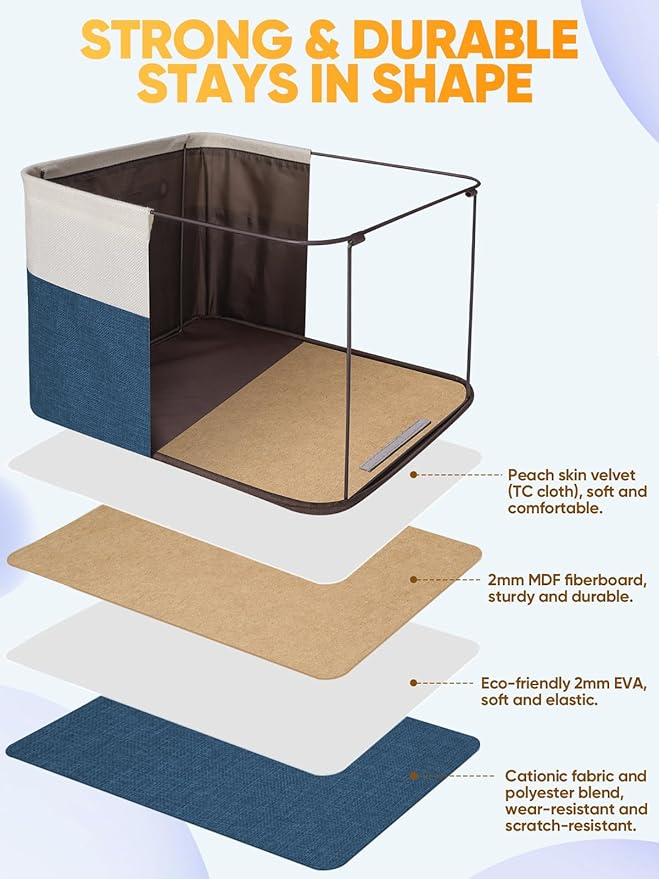 3 Pack Fabric Closet Storage Bins for Shelves, Navy Blue, 12"x8"x8"
