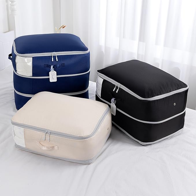 Comforter Storage Bag - Large Capacity Blanket Storage Bags 3-Layer Ultra Space Saving Self Compression Organizer