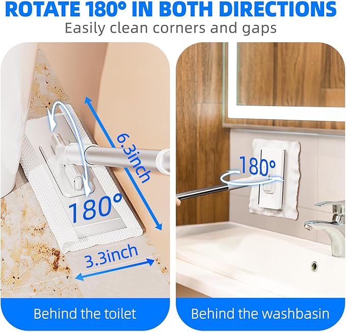 Press Grip Mini Mop with 39 inches Handle — Press Lock Small Mop Head, One-Click Release Zero-Touch Gap Cleaner, Includes 5 Reusable Cloths for Multi-Surface Quick Cleaning