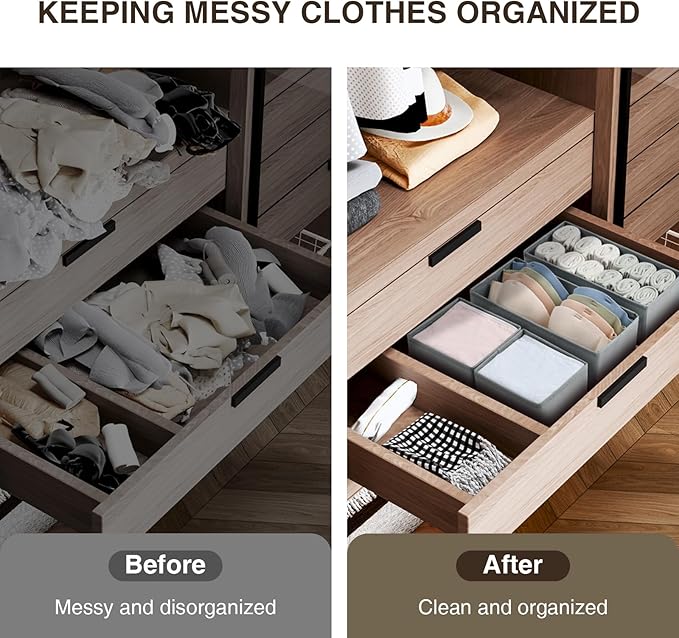 Drawer Organizers Clothes, Set of 4 Dresser Organizer Bins, Grey