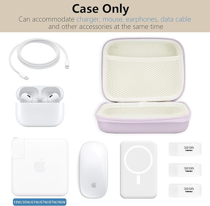 Charger Case for Macbook, Portable Tech Electronic Organizer Bag,Travel Storage Pouch for Laptop Accessories, MacBook Power Adapter, Charging Cords, USB Drives, Power Bank (Purple, L)