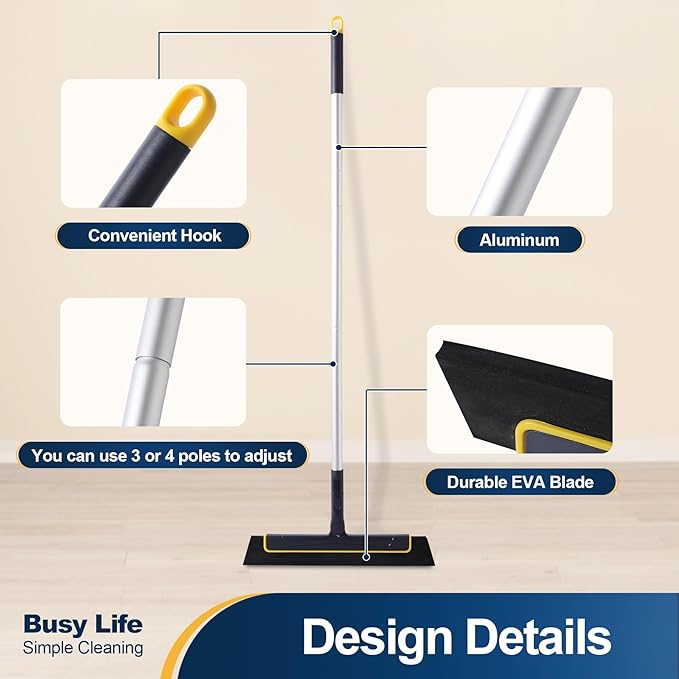 Yocada Floor Squeegee - 6.5ft, EVA Blade - Tile, Pet Hair, Marble Cleaning