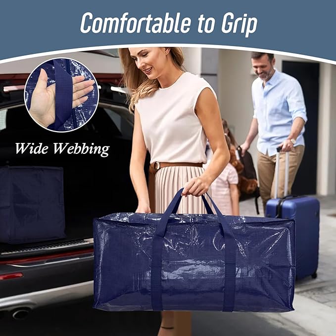 12 Pack Extra Heavy Duty Large Moving Bags with Strong Zipper & Comfortable Handles, Sturdy & Durable Clothes Storage Bags Totes Bins