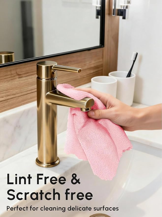 Microfiber Cleaning Cloths Roll, 75 Pack Tear Away Microfiber Towels Roll, 12" x 12" Lint Free Rags, Reusable Cleaning Cloths, Washable, Scratch Free,Ultra Absorbent Dish Rags(Pink)