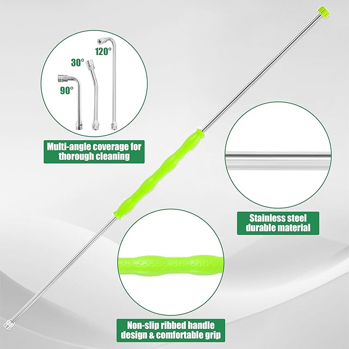 M MINGLE Pressure Washer Extension Wand 120 Inch, Stainless Steel Power Washer Lance with Threaded Connection, Custom Reverse Trigger Gun, 5 Nozzles, 30°/90°/120° Curved Rods, 4000 PSI