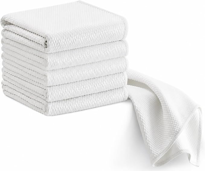 Microfiber Glass Cleaning Cloth 6 Pack, 15.5x15.5 Inch White Magic Cleaning Rags, Lint Free Streak Free Reusable Towels for Windows, Mirrors, Cars, Screens, Kitchen and Stainless Steel Surface
