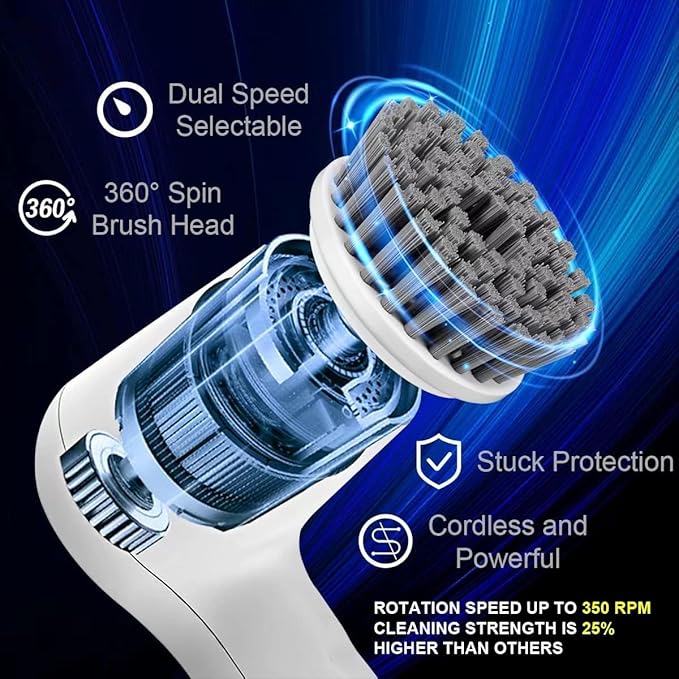 Electric Spin Scrubber, Power Scrubber Cordless Electric Shower with 4 Replaceable Shower Cleaning Brush Heads Rechargeable for Cleaning Tub,Tile,Floor, Sink, Window, Stove