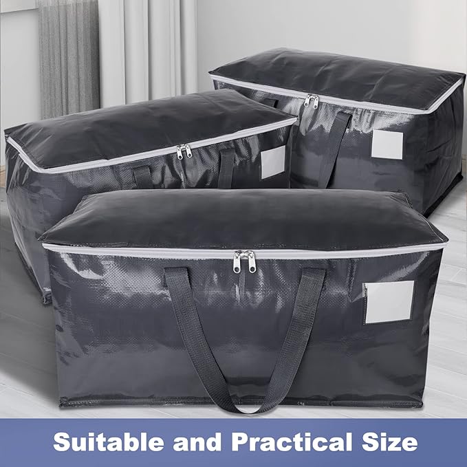 Heavy Duty Moving Boxes-Moving Bags with Zipper, Gray-4 Pack