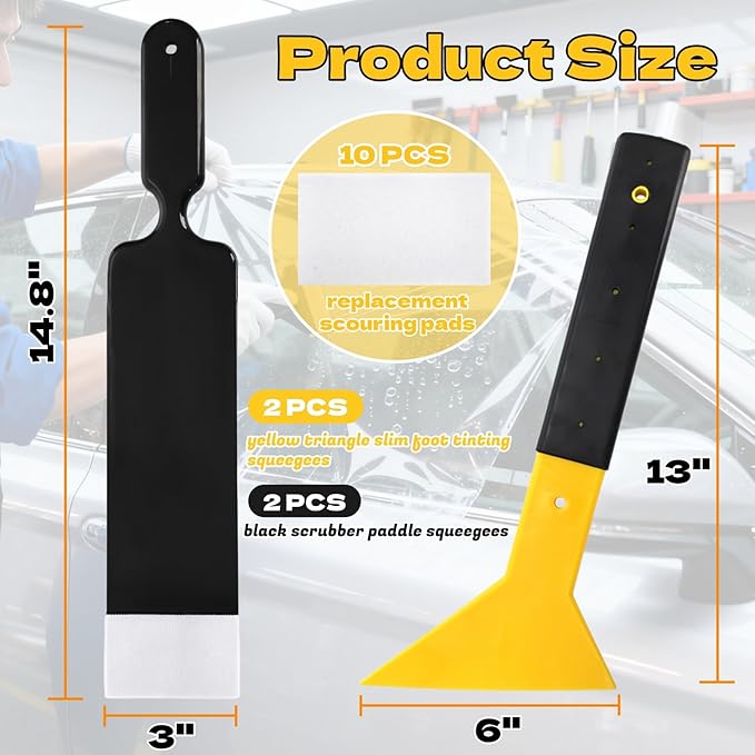 4 Pieces Window Tint Tools, Long Handle Bulldozer Squeegee Scrubber Paddle Squeegee