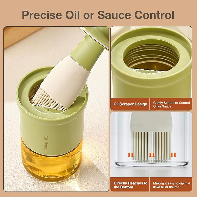 YARRAMATE 300ml /10oz Oil Dispenser with Brush - Glass Oil Bottle for Kitchen with Silicone Heat Resistant Basting Brush - Cooking Brush for Vinegar Sauce BBQ Grill Frying - Green