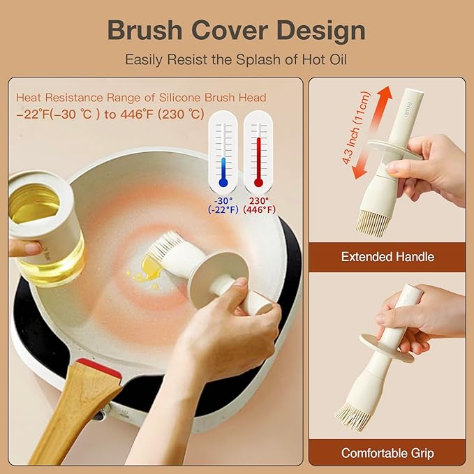 YARRAMATE 2pcs 300ml / 10oz Oil Dispenser with Brush - Glass Oil Dispenser for Kitchen with Silicone Heat Resistant Brush for Oil and Sauce Cooking BBQ Grill Frying - White&Green