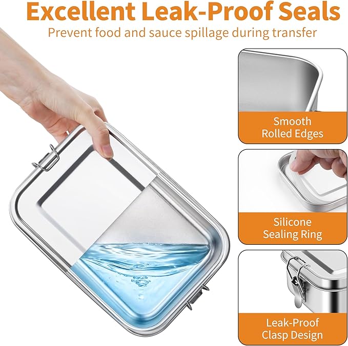 TeamFar 2 Pack Stainless Steel Bento Box, 81oz Metal Lunch Box with 3 Compartments for Adults/Kids, Lunch Food Containers for School/Work/Meal Prep, Leak-Proof & Dishwasher Safe, 2400ML