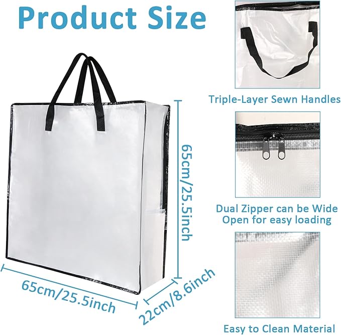 Clear Storage Bags with Zipper and Handles, Under Bed Storage and Closet Organizers Containers, Blanket Bags for Clothes Pillow Bedding Moving and Packing Supplies, Pack of 1