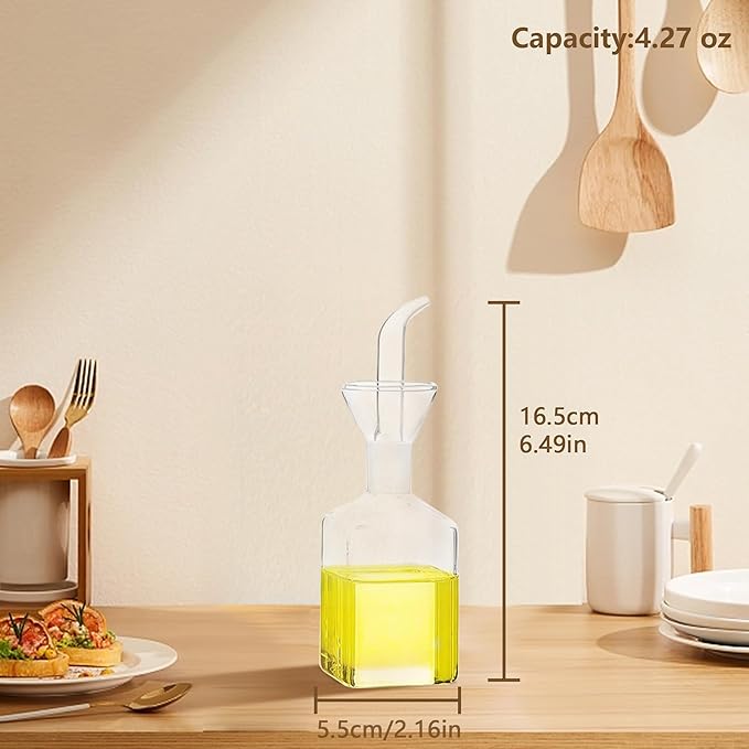 Olive Oil bottle, Olive Oil Dispenser, Olive Oil Vinegar Cruet, Cooking Wine Cotainer Salad Dressing Glass Oil Bottle, Vinaigrette Oil Dispenser for Kitchen or BBQ(4.2oz)