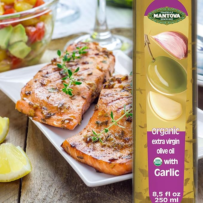 Mantova Garlic Organic Flavored Extra Virgin Olive Oil, 8.5 Oz Mantova Organic Flavored Extra Virgin Olive Oil, Mantova Organic Flavored Mantova USDA Organic Extra Virgin Olive Oil, ColdPressed, garlic, 8.5 Fl Oz