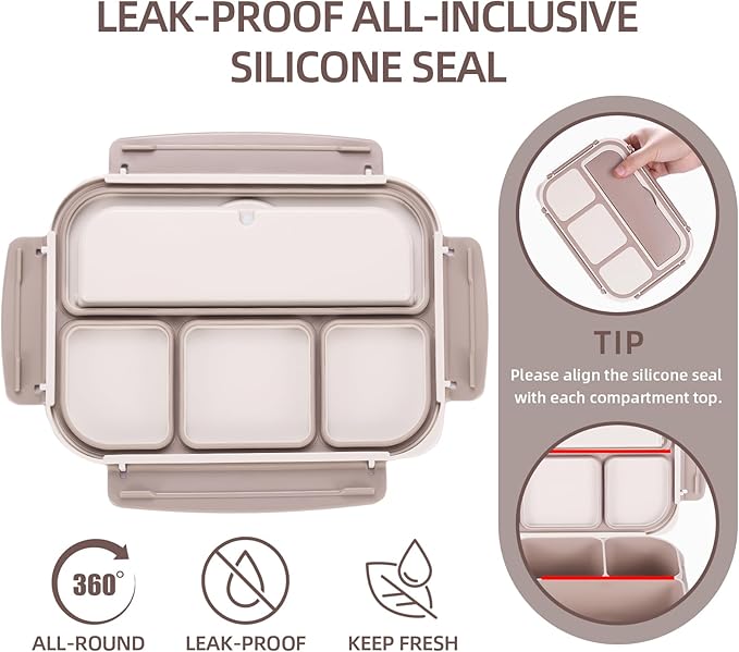 QQKO Bento Box Adult Lunch Box, Lunch Containers for Adults Men Women, Kids Lunch Boxes for School with 4 Compartments, Sauce Container