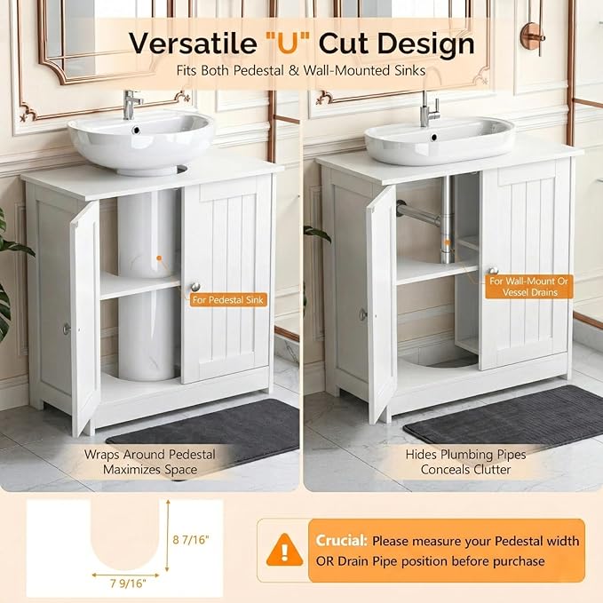 Pedestal Sink Storage Cabinet with 2 Doors Traditional Under Sink Cabinet