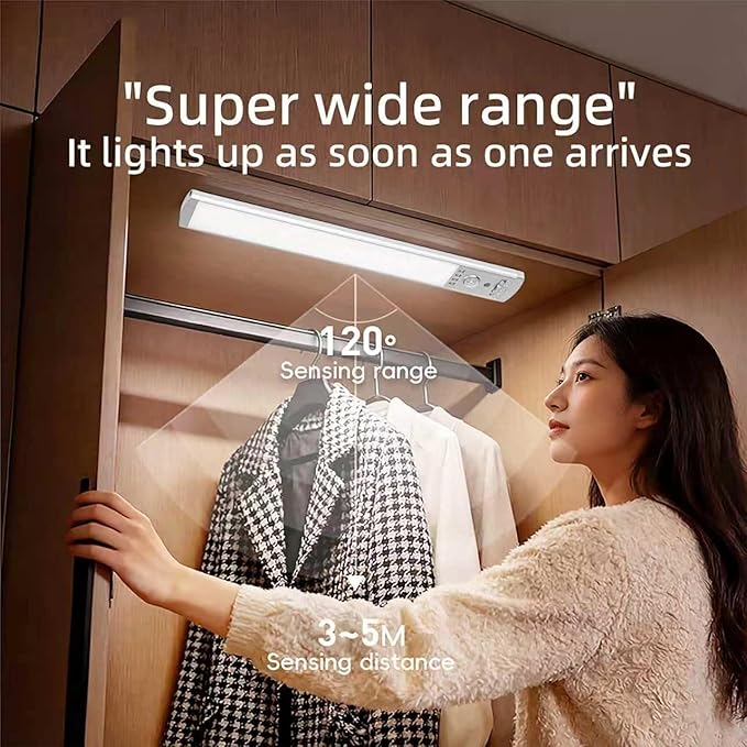 6-Pack Under Cabinet Lights, 1500mAh Rechargeable 52-LED Motion Sensor Light, 10-inch Wireless Magnetic Stick-On Closet Lights, Stepless Dimmable Night Light for Kitchen, Pantry, Wardrobe