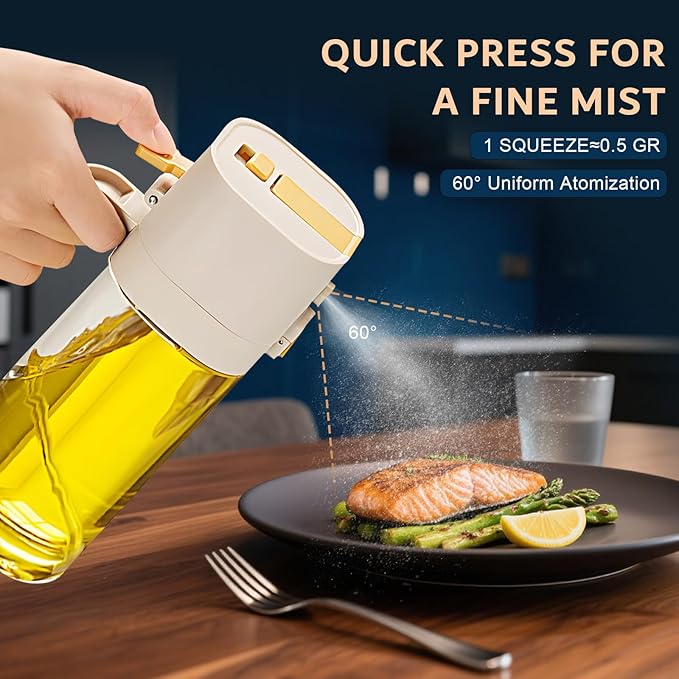 MUOOMU Oil Sprayer for Cooking, Upgraded Olive Sprayer Bottle, Air Fryer Accessories, Mister 7oz/200ml Vinegar Spritzer, Kitchen Gadgets for Salad, BBQ, Roasting (Glass-C (Upgraded))