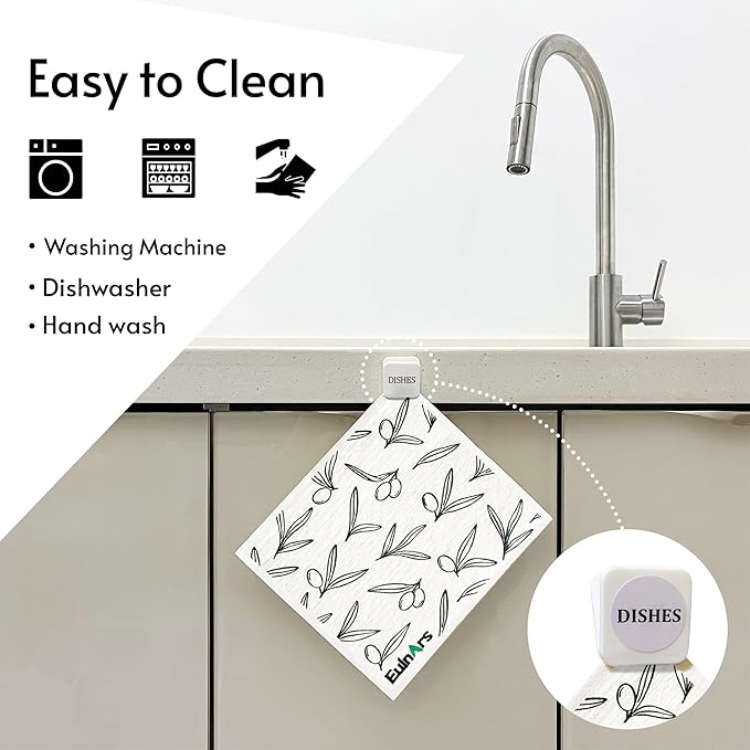 Eulnars Swedish Dishcloths for Kitchen, 8 Pack Flower Reusable Paper Towels Washable, Non-Scratch Swedish Kitchen Towels, Super Absorbent Cellulose Dish Cloths, Eco Friendly