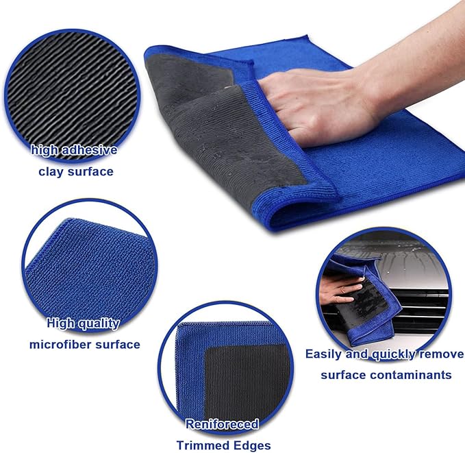 Clay Towel Auto Detailing 3 Pack - Fine Grade Microfiber Car Chamois Towel - DIY Detail Clay Bar Alternative(Blue)