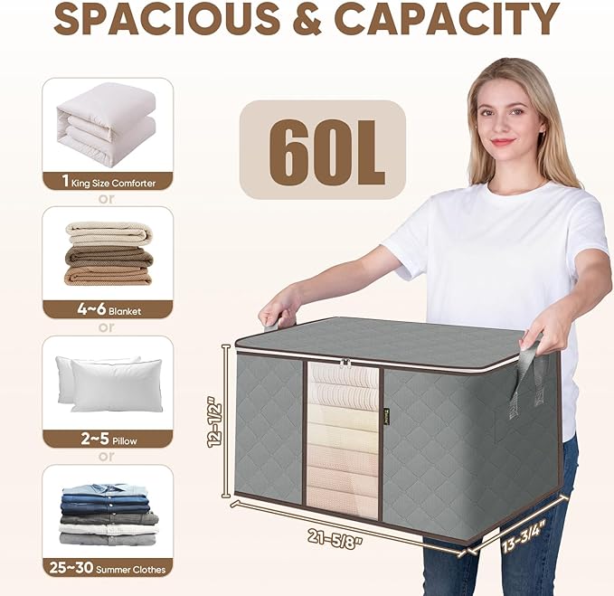 2 Pack Clothes Storage Bags, 16 Gallon Storage Containers with Reinforced Handle