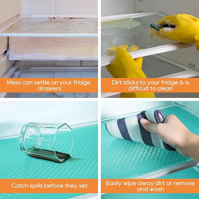 Blue Shelf Liners for Kitchen Cabinets Refrigerator Liners Waterproof & Oil-Proof Kitchen Cupboard Liner Drawer Mats EVA Material Non Adhesive Fridge Liner 11.8 x 236.2 Inches x 2 Rolls
