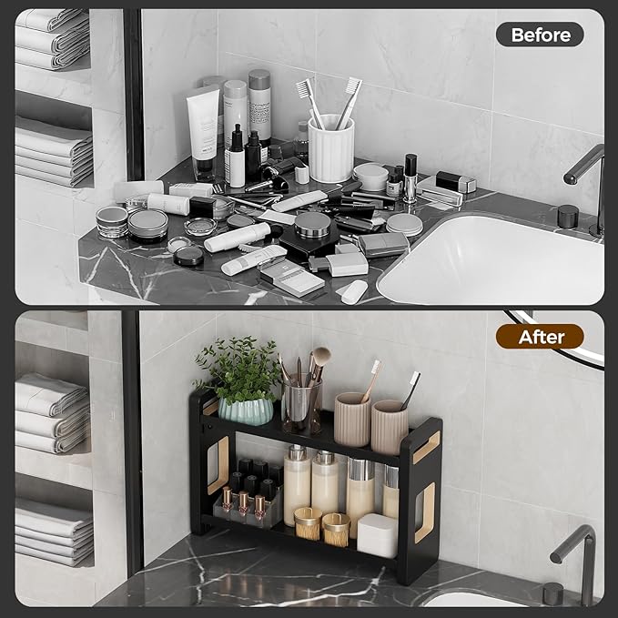 Bathroom Counter Organizer, Bathroom Counter Shelf, Black 2 Tier