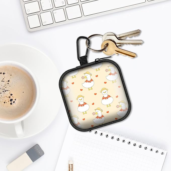 Square Data Cable Earbud Charger Coin Storage Bag Shockproof and Drop-Proof EVA Material Compatible with AirPod(Cute-Duck)