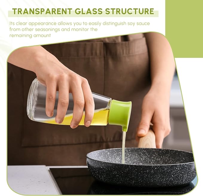 2 Pcs 9.6 OZ Soy Sauce Dispenser Large Glass Cruet Dispenser for Olive Oil Vinegar Soy Sauce Containers Oil and Vinegar Bottle Set for Kitchen Cooking Barbecue(Green)