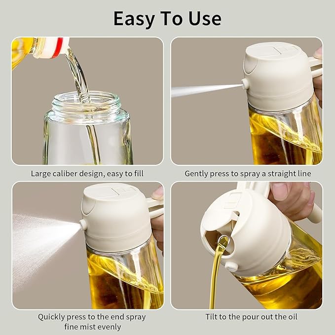 Oil Sprayer for Cooking – 16oz Glass Bottle with Fine Mist Nozzle – Ideal for Olive Oil, Air Fryers, Salads, Grilling, and Baking (Creamy White)