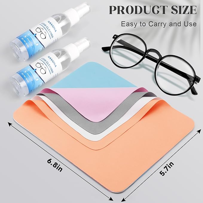 Navona 30 Pack Microfiber Glasses Cleaning Cloths with 2 Lens Cleaner Sprays, Premium Eyeglass Cleaning Cloths for Glasses, Sunglasses