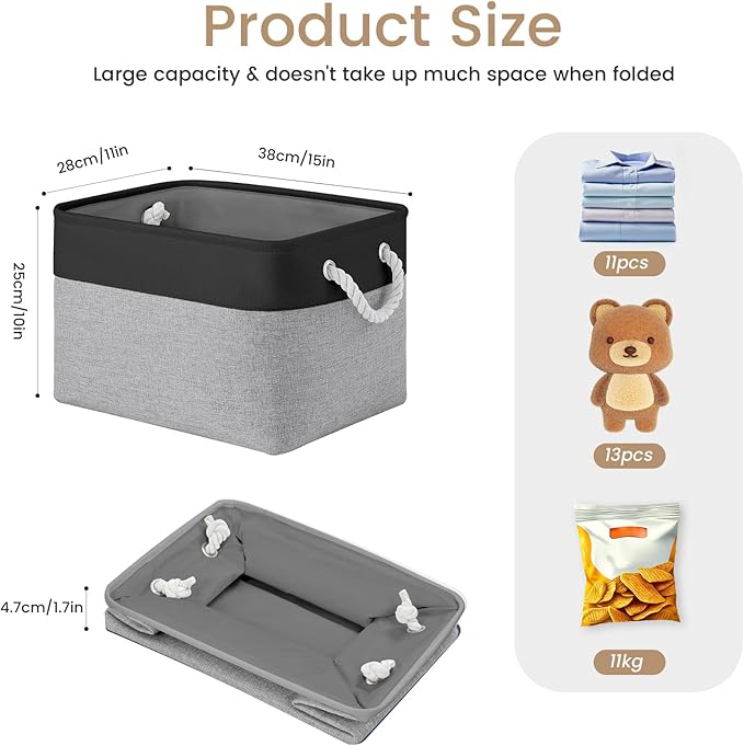 Large Storage Baskets- 15x11x10 inch Storage Bins for Shelves and Closet Organizing, Foldable Fabric Bin for Home Organization Clothes and Laundry