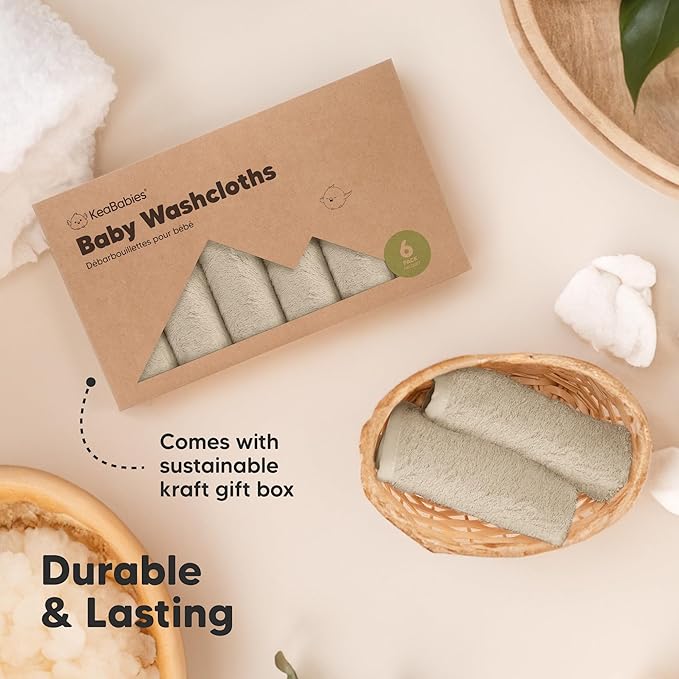 6-Pack Baby Washcloths – Soft Absorbent Viscose from Bamboo Washcloths for Face, Body, Baby Towels for Newborn, Kids, Toddlers, Infant, Gentle on Sensitive Skin, 10x10 Reusable Face Towels (Khaki)