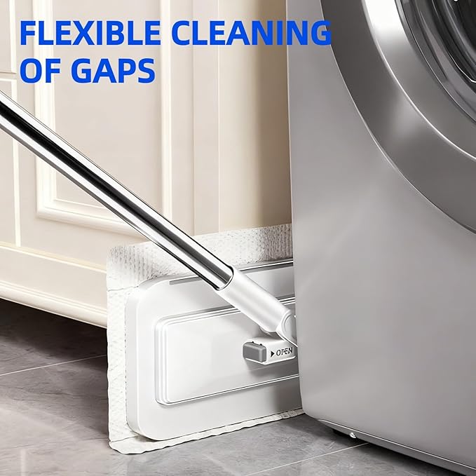 Press Grip Mini Mop with 39 inches Handle — Press Lock Small Mop Head, One-Click Release Zero-Touch Gap Cleaner, Includes 5 Reusable Cloths for Multi-Surface Quick Cleaning