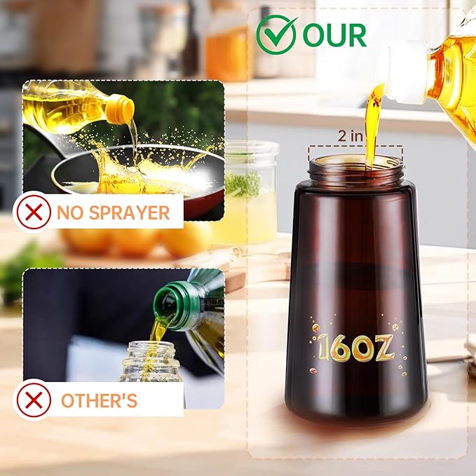 2 in 1 Olive Oil Sprayer for Cooking and Oil Dispenser for Kitchen, 16oz Olive Oil Dispenser Bottle with Stickers, Upgraded Brown white