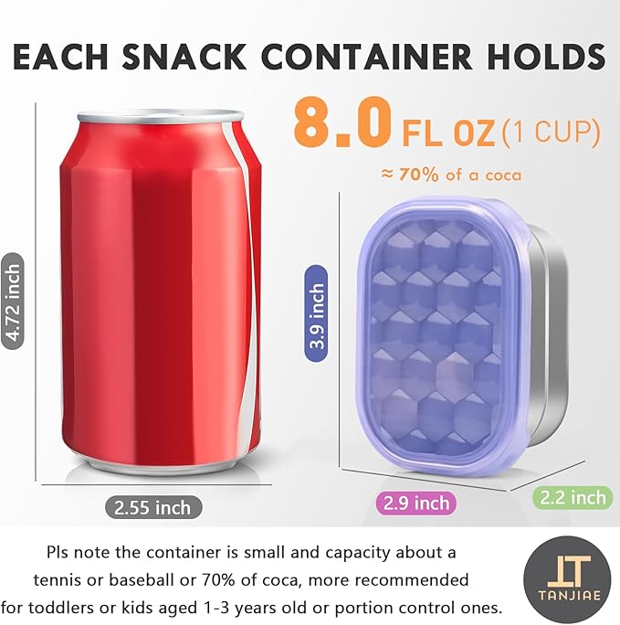 Tanjiae Snack Pro - Small (1 CUP) Stainless Steel Snack Containers for Kids | Easy Open Leak Proof Food Containers with Silicone Lids