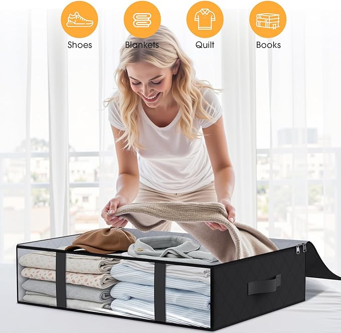 Under Bed Storage Bags 4 Pack, Black