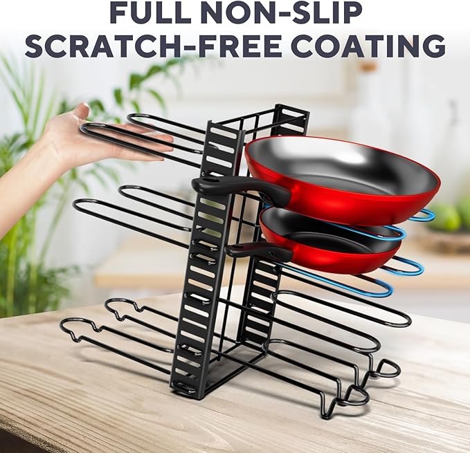 Pots and Pans Organizer Under Cabinet - 8-Tier Adjustable Pan Organizer Rack for Cabinet - Heavy-Duty Pot & Pan Organizer - Perfect to Store Pots, Pans, Lids - Easy Kitchen Organization and Storage