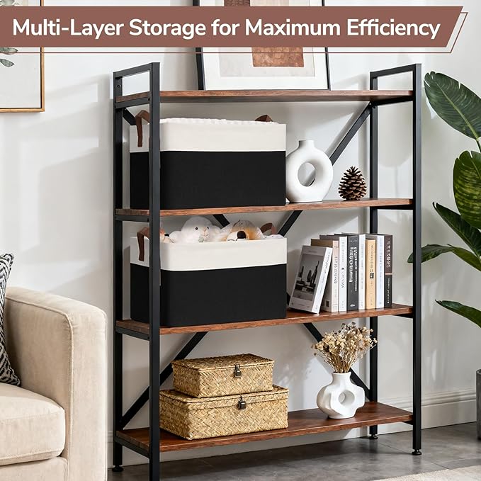4 Pack Large Storage Baskets for Shelves, Black & White
