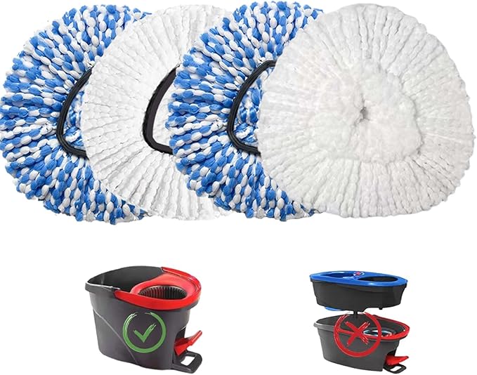 4 Pack Mop Replacement Heads for O-Ceda Mop Replace Head EasyWrin Spin Mop Heads Replacements, Microfiber Spin Mop Refills, Machine Washable and Easy-to-Replace (1-Tank System)