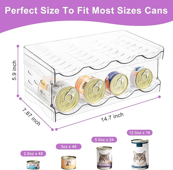 Cat Food Can Organizer, Can Organizer for Pantry, Transparent Cat Food Storage Container Holds 48 (3.5oz) Cans