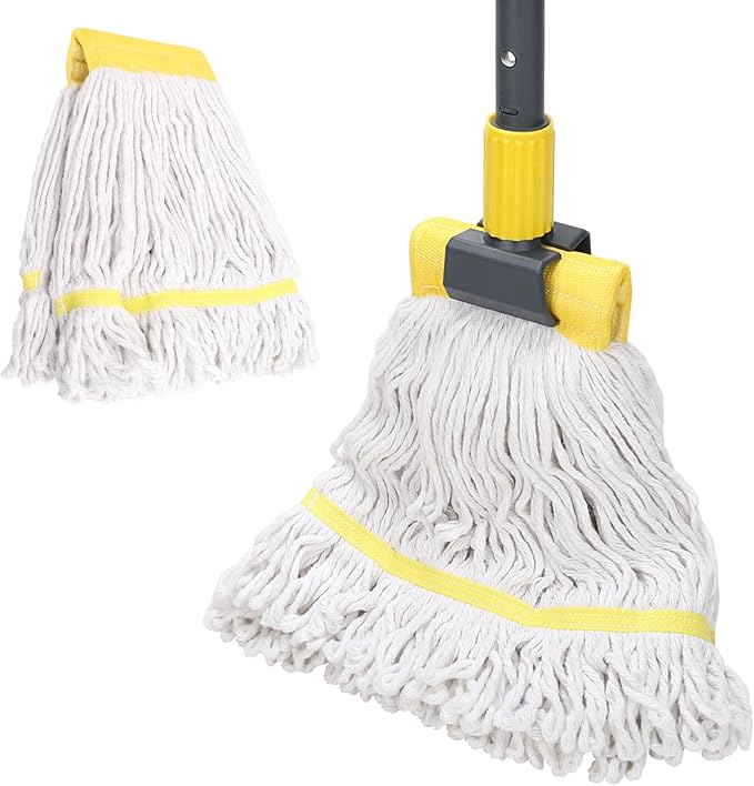 KeFanta Commercial Heavy Duty Industrial Mop with Extra Replacement Mop Head,60" Long Handle Looped-End String Wet Cotton Mops for Floor Cleaning,Home,Kitchen,Office,Garage and Concrete/Tile Floor