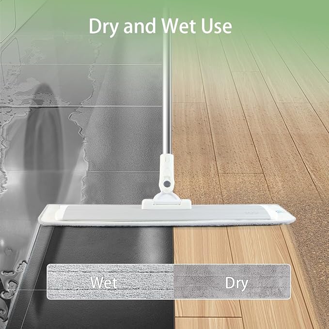 CQT Commercial Flat Microfiber Floor Mop Cleaning System 18" Inch Wet Dry and Dust Hardwood with 4 Washable Pads Cleaner for Laminate Tile Stainless Steel Handle and Extension (PT12-WET)