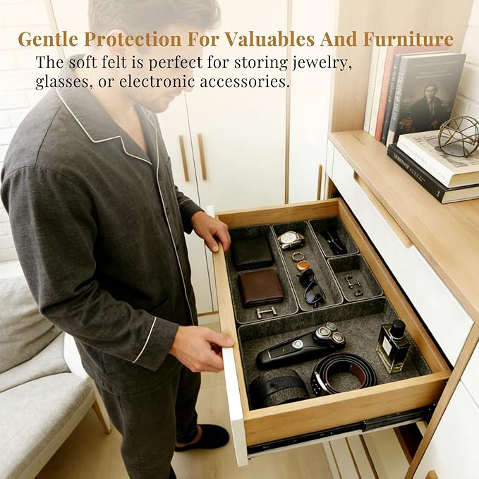 8pcs Felt Desk Drawer Organizer Tray, Charcoal
