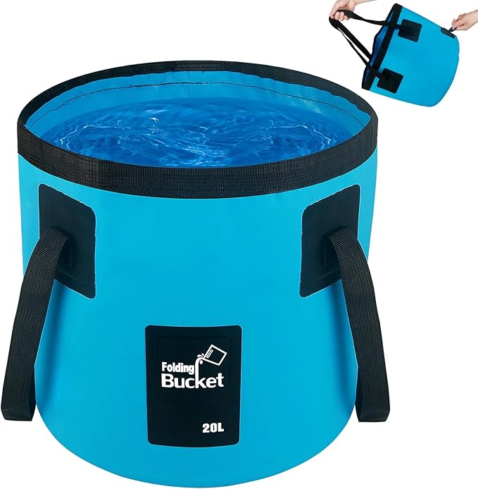 5 Gallon Collapsible Bucket with Handle, Car Wash Bucket Foldable Water Storage Container for Camping Fishing Beach Gardening, Portable Laundry Wash Basin for RV Cleaning Supplies Swamp Emergency Prep