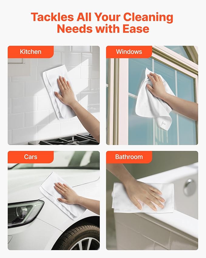 VEVOR 50 Pack White Microfiber Cleaning Cloth, 12 x 12 in Premium Microfiber Towels, Lint-Free and Scratch-Free, Absorbent Cleaning Rags for Car, Household, Kitchen, Window, SPA, Hotel & Bathroom